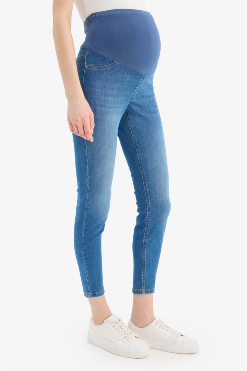 Kadın Açık Mavi Skınny Fıt Yüksek Bel Düz Paça Standart Boy Hamile Pantolon