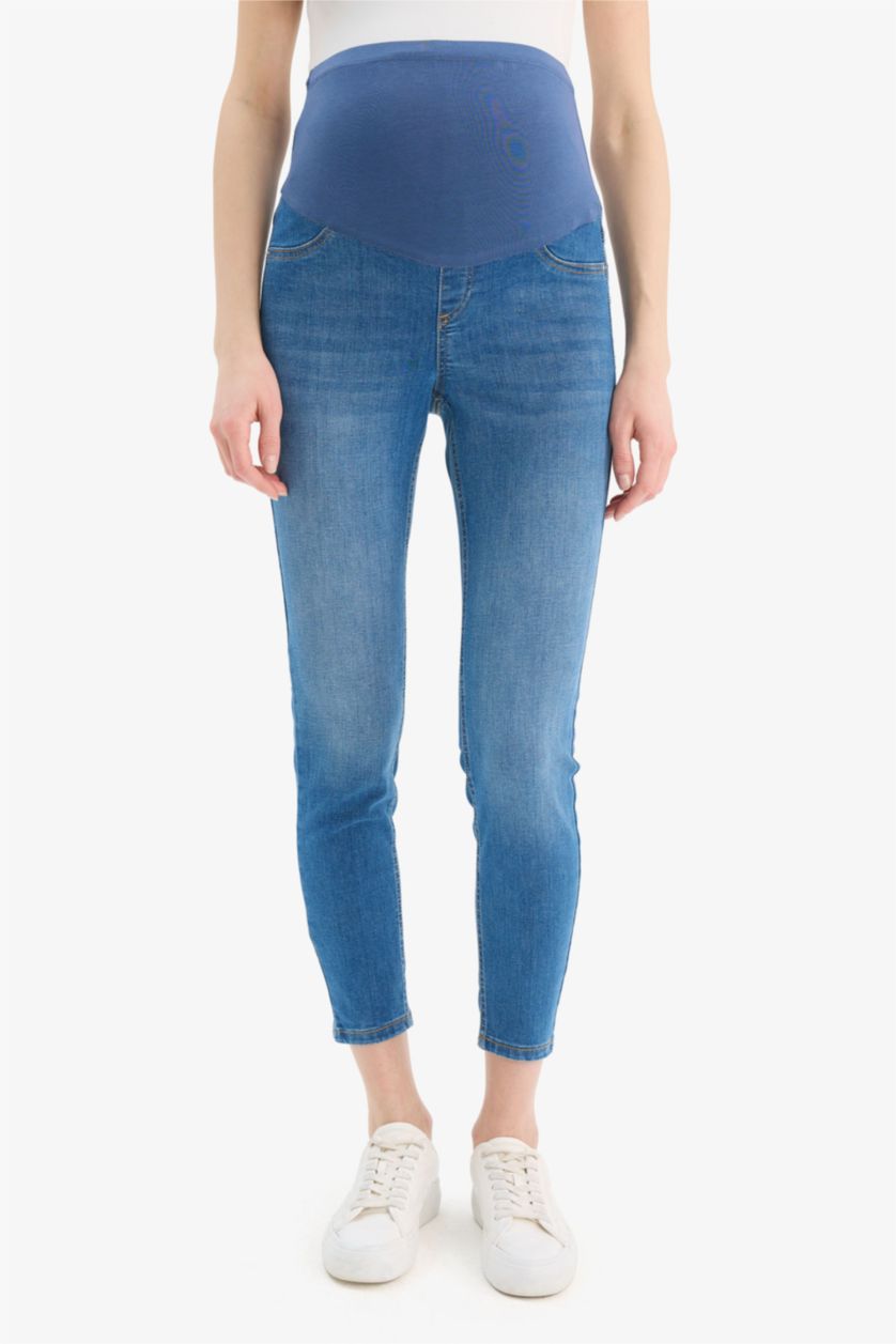 Kadın Açık Mavi Skınny Fıt Yüksek Bel Düz Paça Standart Boy Hamile Pantolon