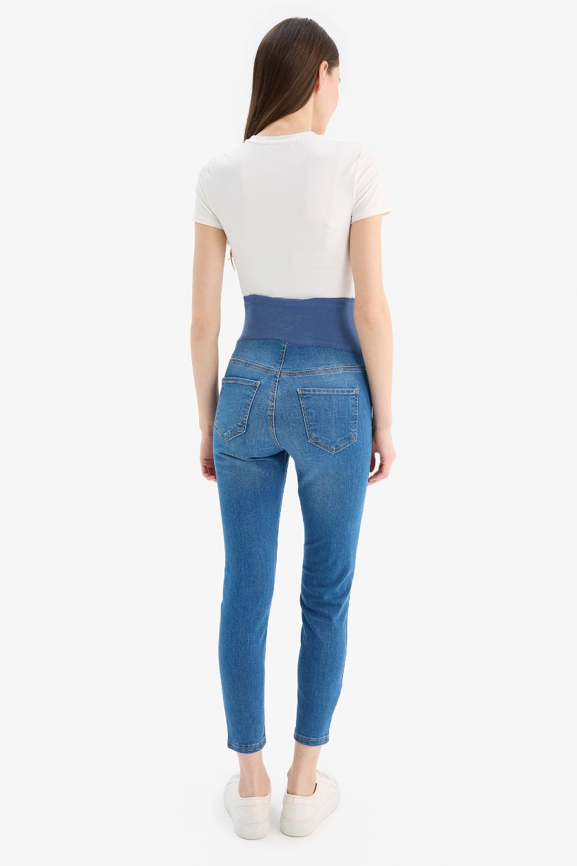 Kadın Açık Mavi Skınny Fıt Yüksek Bel Düz Paça Standart Boy Hamile Pantolon