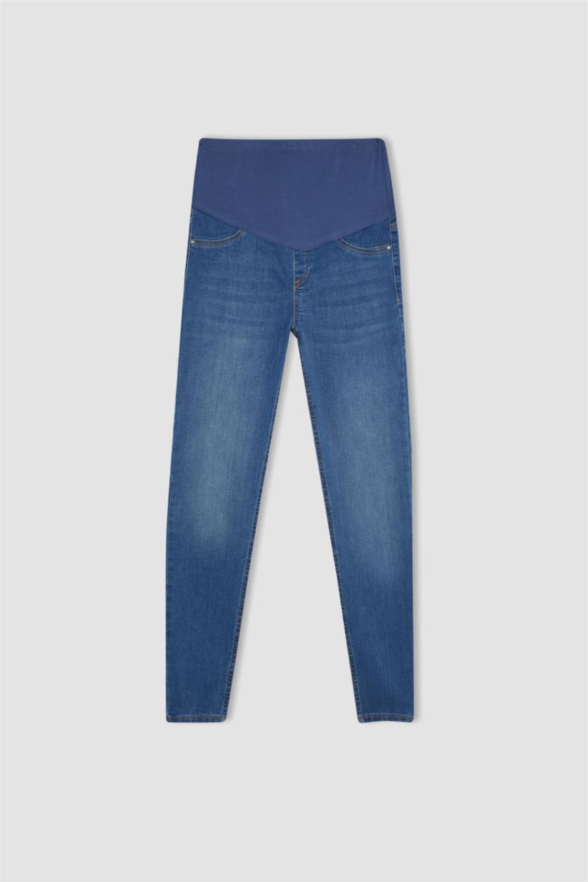 Kadın Açık Mavi Skınny Fıt Yüksek Bel Düz Paça Standart Boy Hamile Pantolon