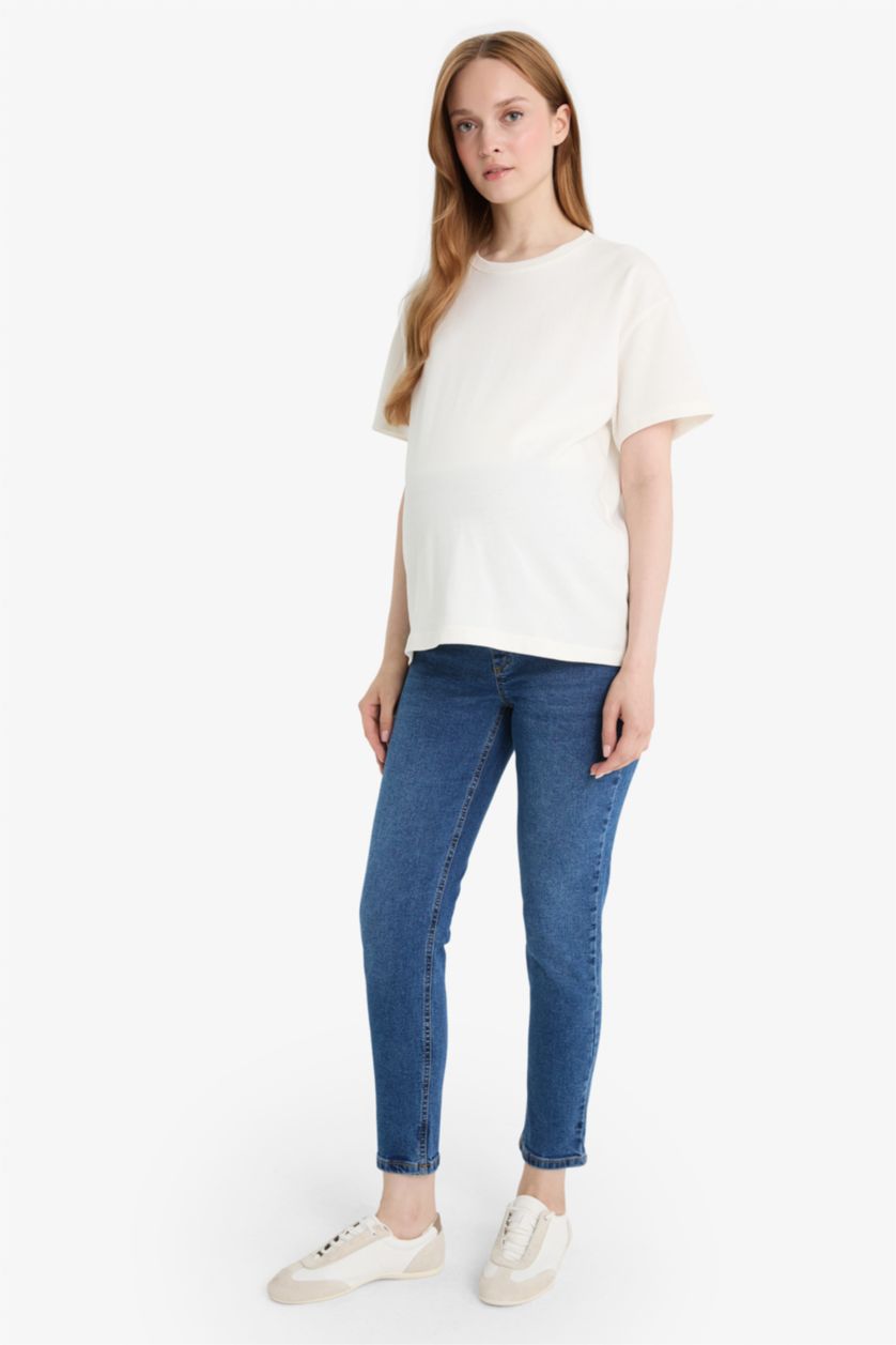 WOMAN Indigo Boyfriend High Waist Long Maternity Trousers