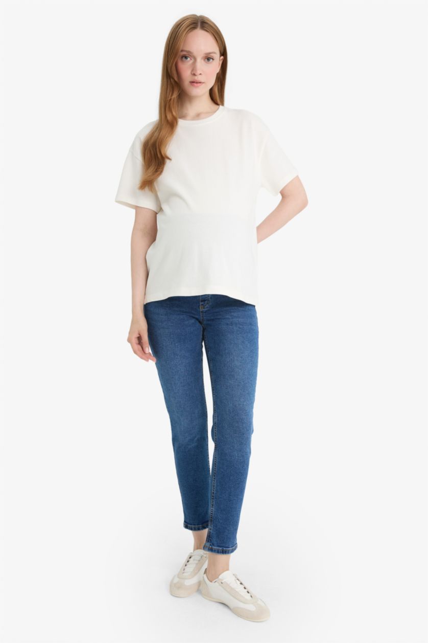 WOMAN Indigo Boyfriend High Waist Long Maternity Trousers