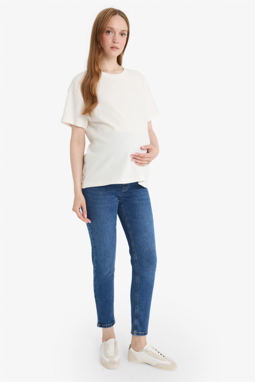 WOMAN Indigo Boyfriend High Waist Long Maternity Trousers