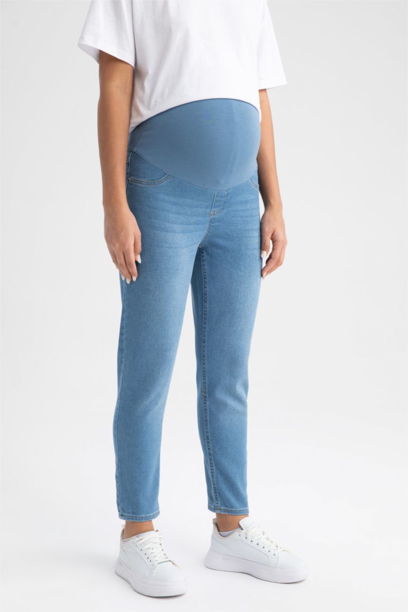 Kadın İndigo Boyfrıend Yüksek Bel Standart Paça Uzun Hamile Pantolon