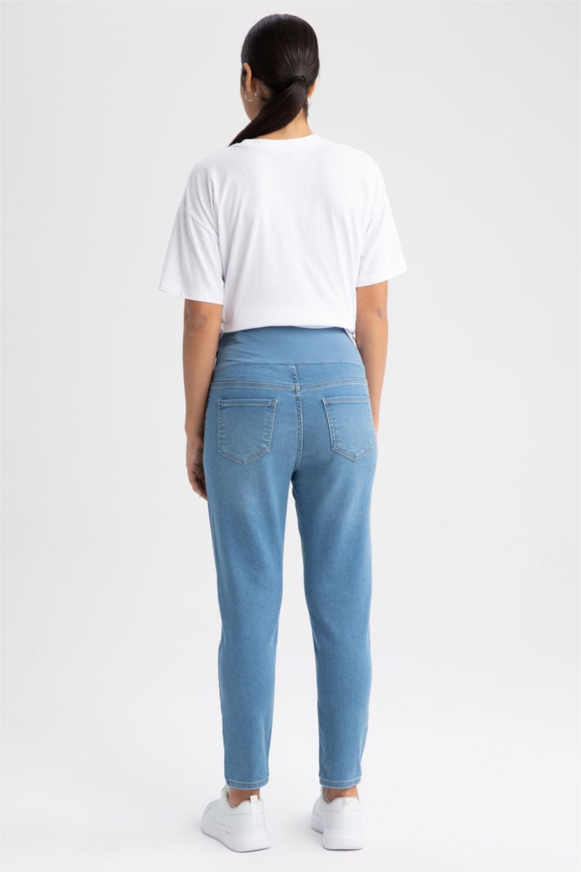 Kadın İndigo Boyfrıend Yüksek Bel Standart Paça Uzun Hamile Pantolon