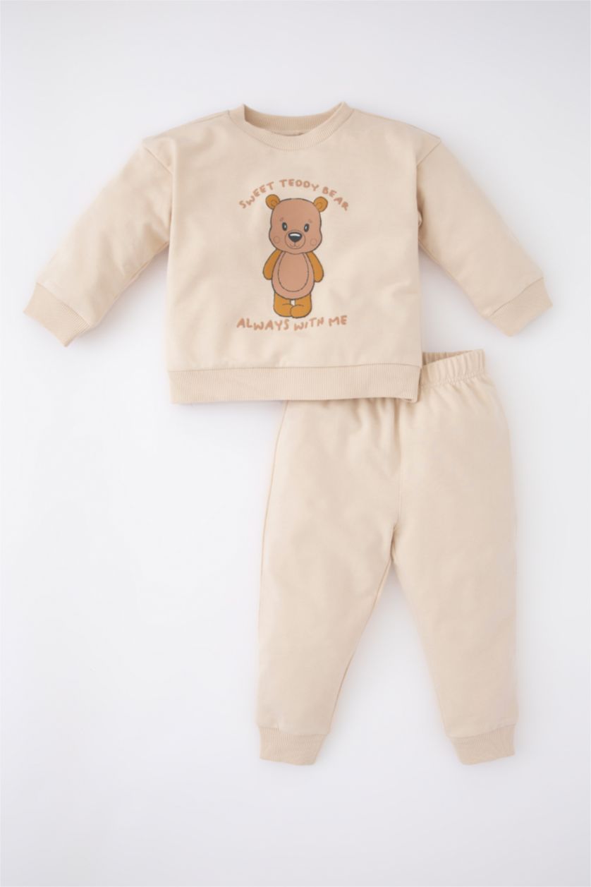 BABY BOY Beige 2 piece Regular Fit Crew Neck Animal Set