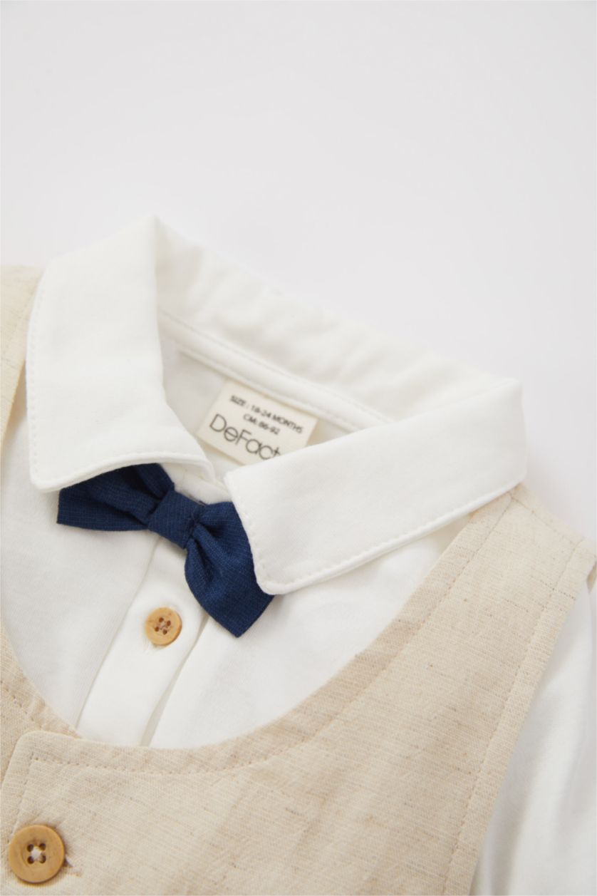 مولود ذكر بيج فاتح طقم ولادي بيبي كتان - 3 قطع