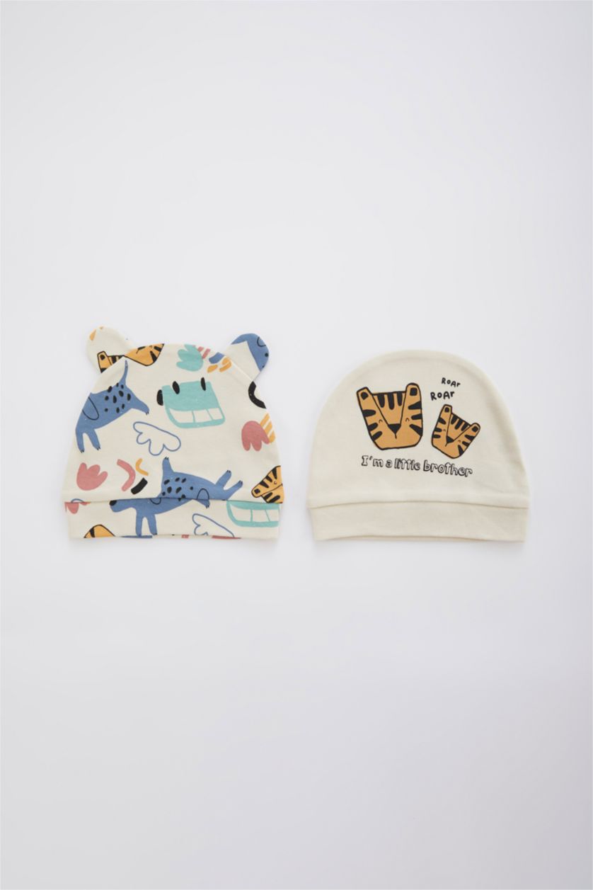 BÉBÉ GARÇON Beige Clair Lot De 2 Bonnets Bio À Cordon Pour Bébé Garçon