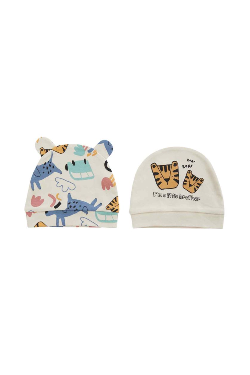 BÉBÉ GARÇON Beige Clair Lot De 2 Bonnets Bio À Cordon Pour Bébé Garçon