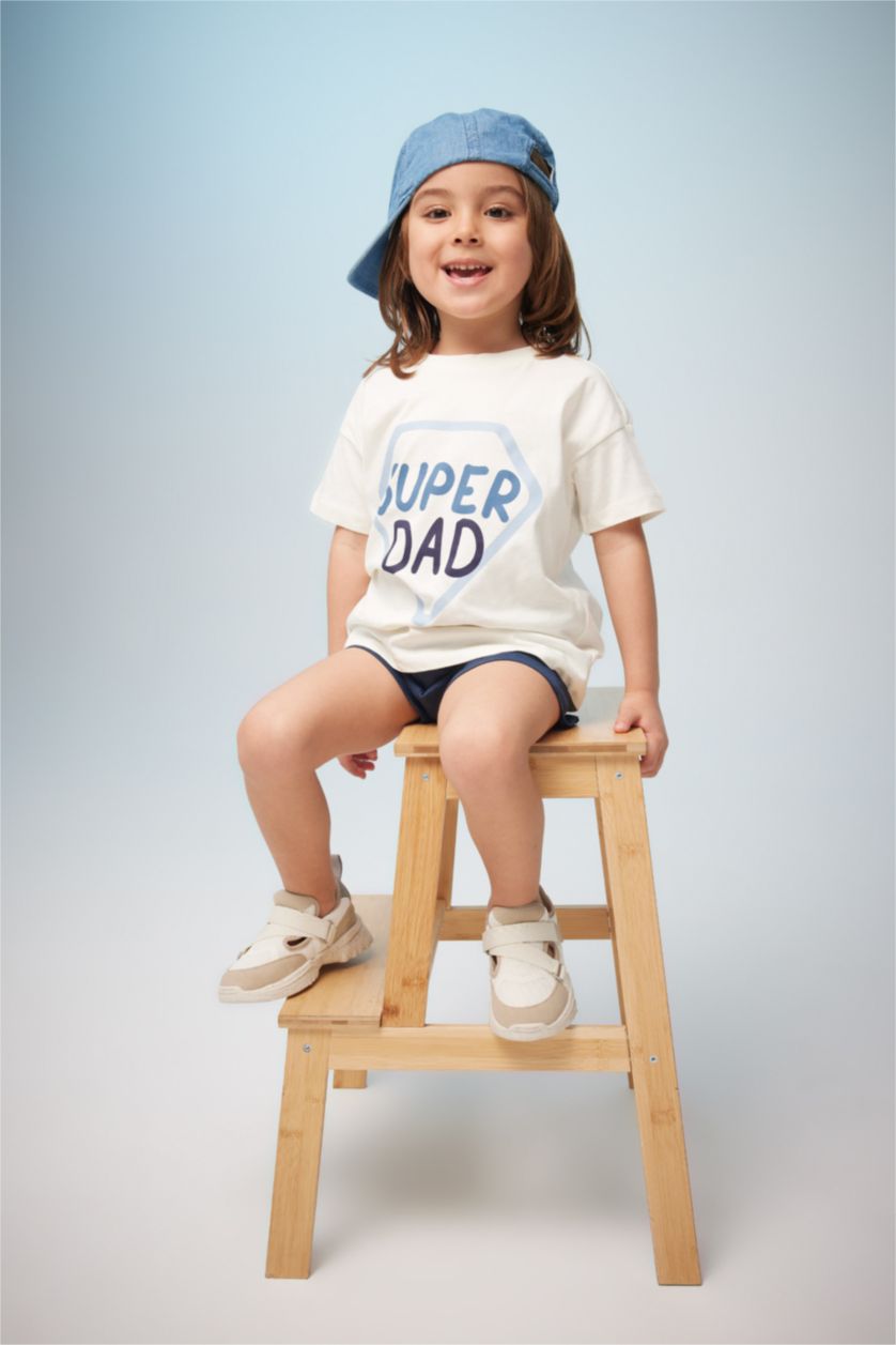 Erkek Bebek Ekru Erkek Bebek Super Dad Baskılı Kısa Kollu Tişört