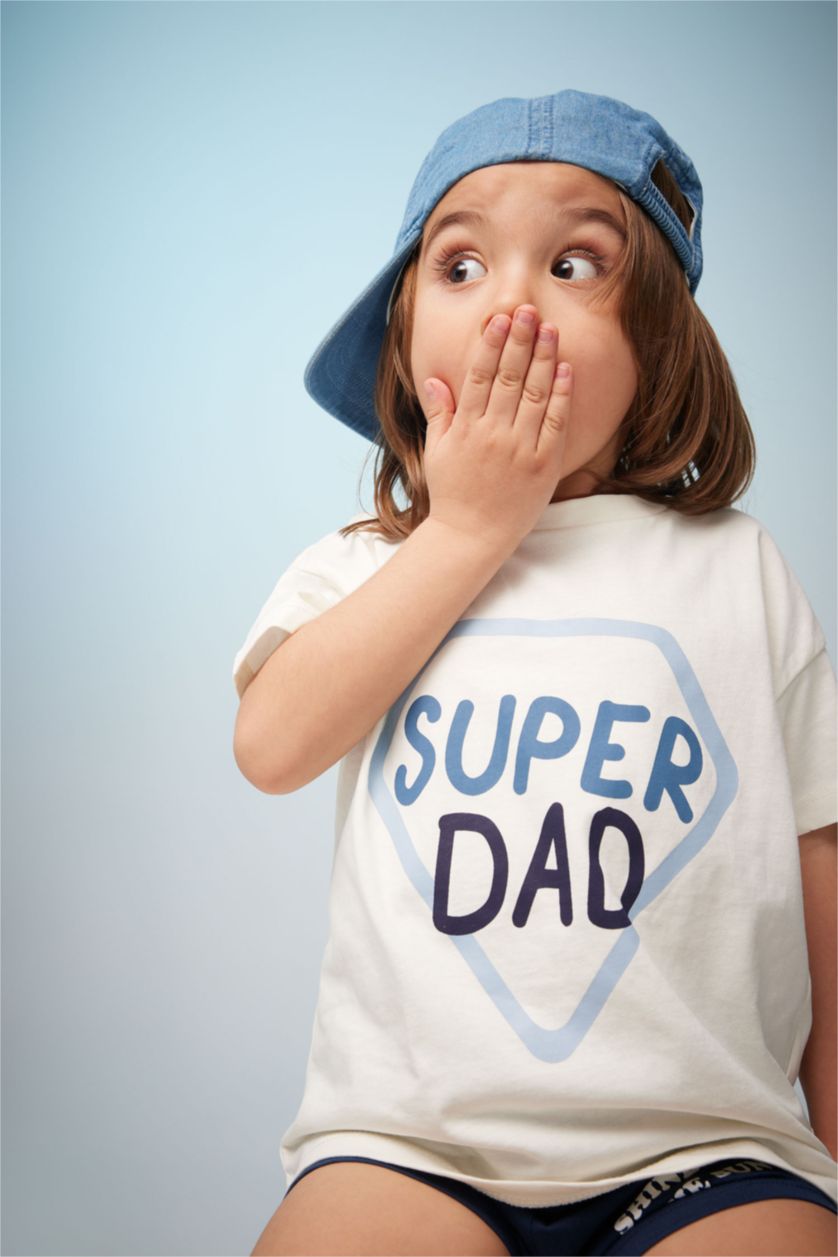 Erkek Bebek Ekru Erkek Bebek Super Dad Baskılı Kısa Kollu Tişört