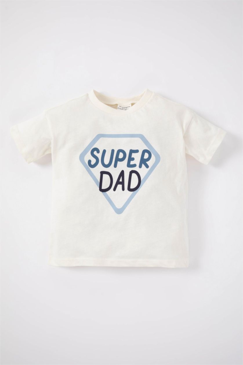 Erkek Bebek Ekru Erkek Bebek Super Dad Baskılı Kısa Kollu Tişört
