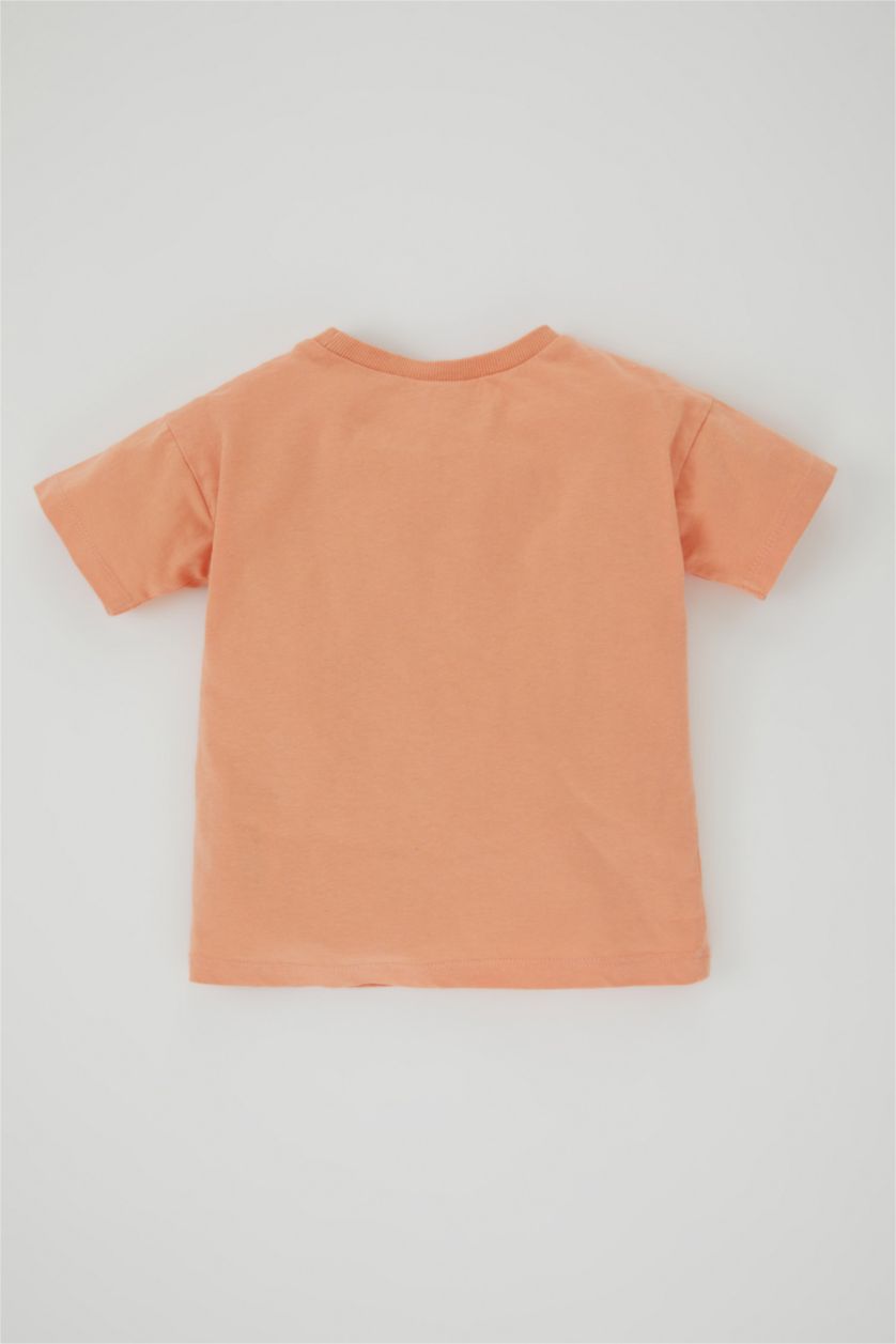 Erkek Bebek Somon Erkek Bebek Bisiklet Yaka Aslan Baskılı Kısa Kollu Tişört