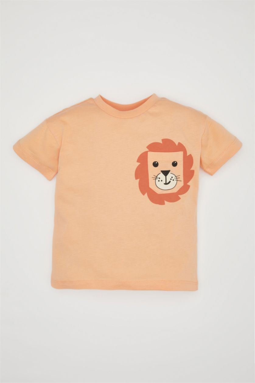 Baby Boy Salmon Regular Fit Animal Short Sleeve T-Shirt