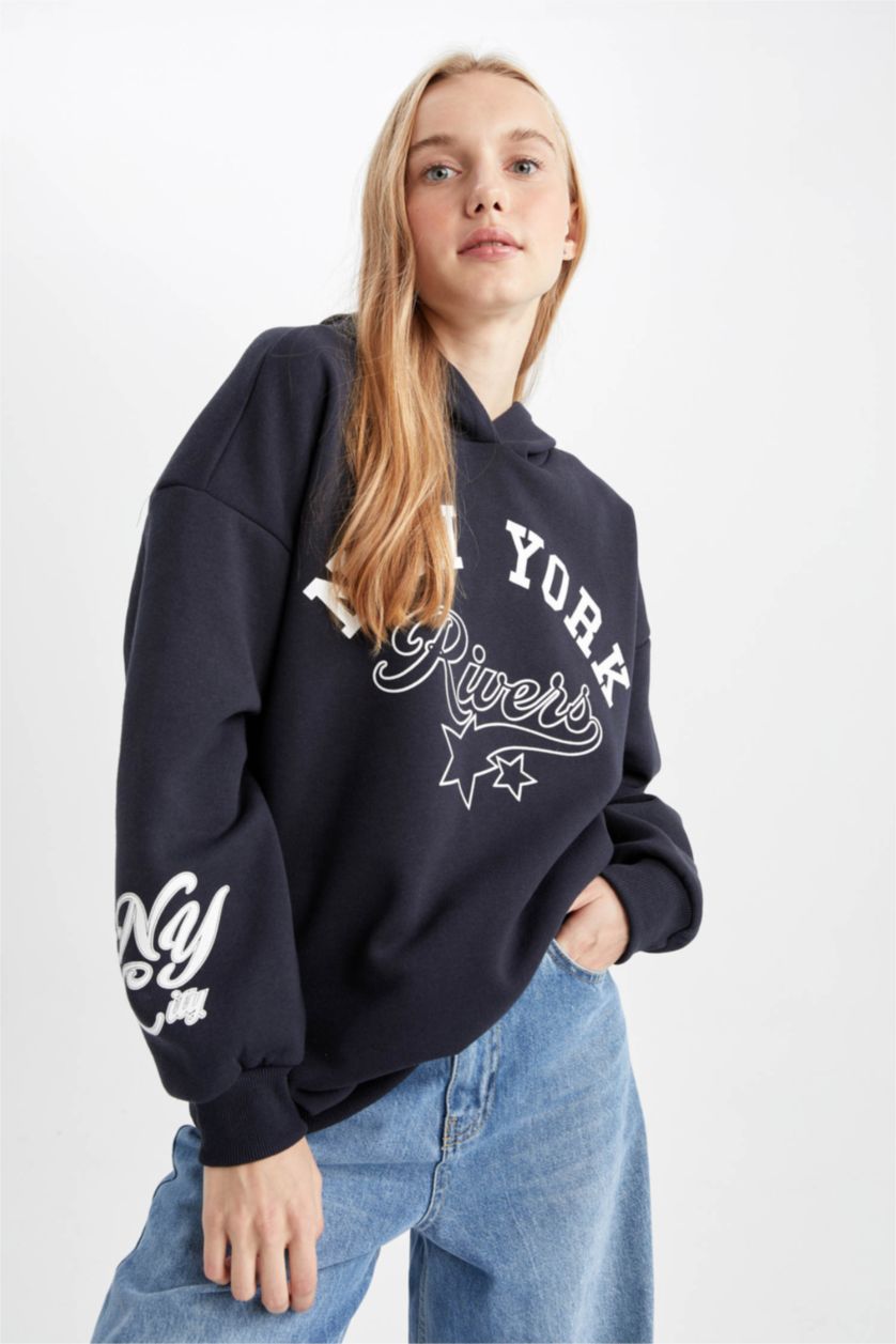 نساء كحلي Oversize Fit Thick Sweatshirt Fabric Sweatshirt