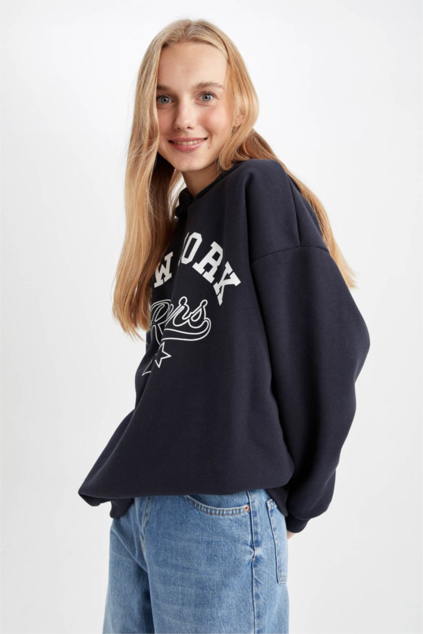 نساء كحلي Oversize Fit Thick Sweatshirt Fabric Sweatshirt