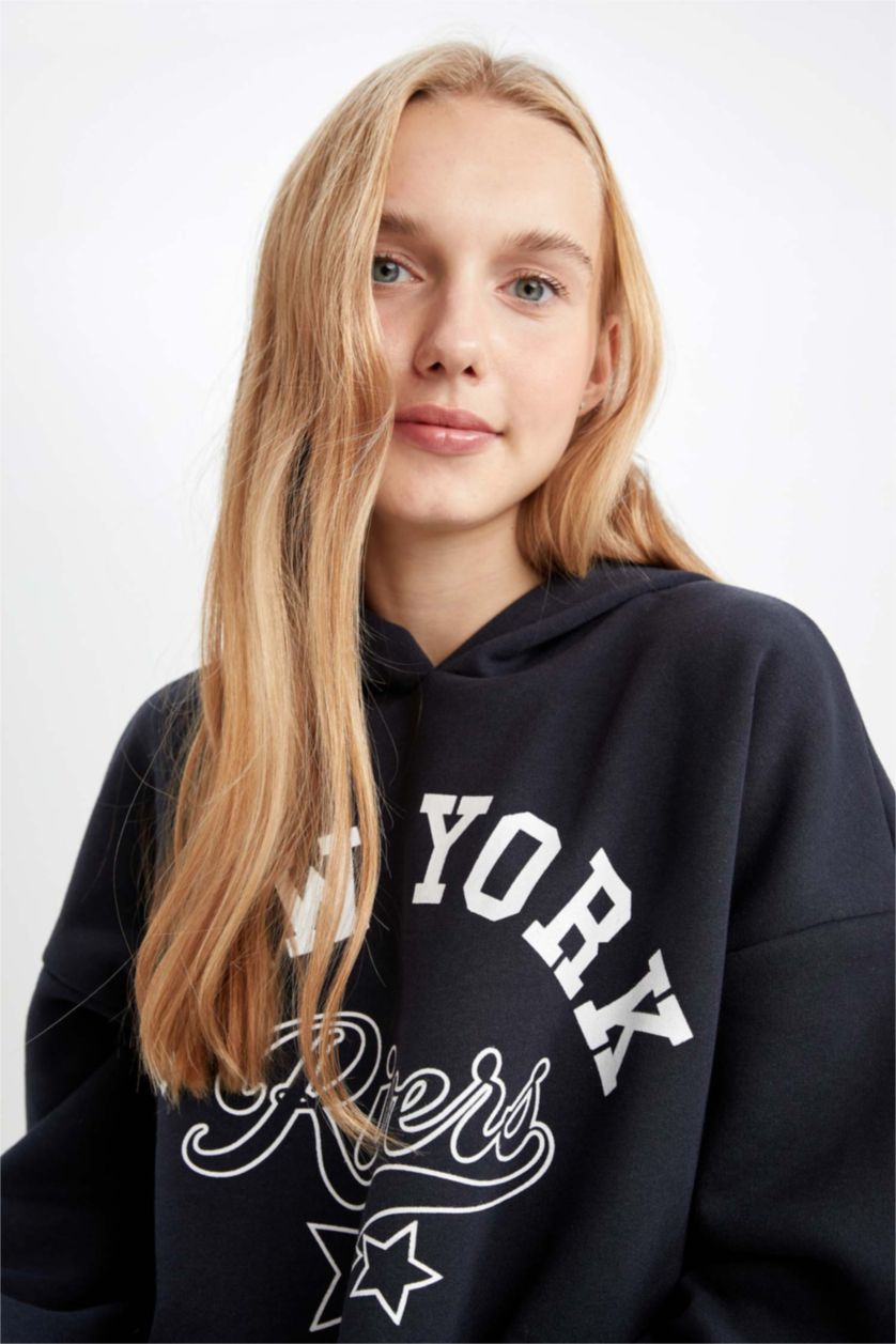 نساء كحلي Oversize Fit Thick Sweatshirt Fabric Sweatshirt