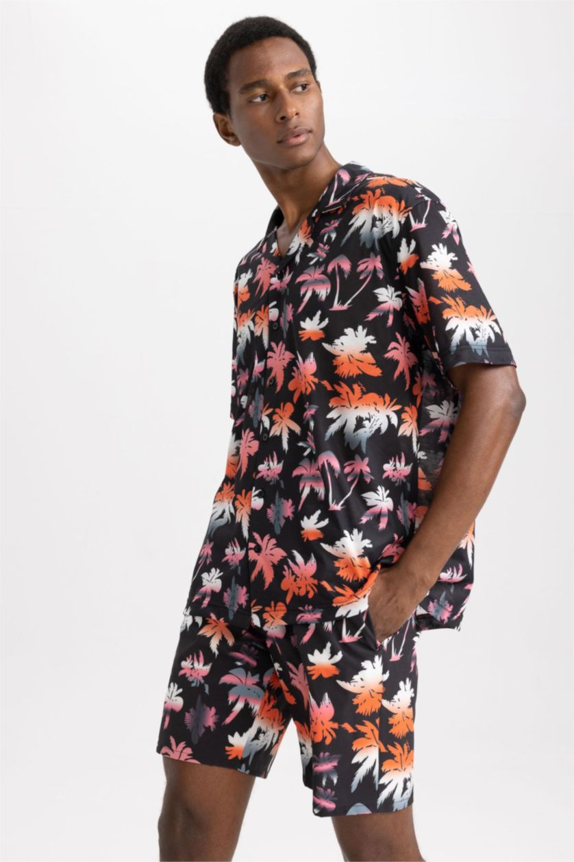 MAN Black Stretchy Textured Knee Length Printed Swimming Shorts