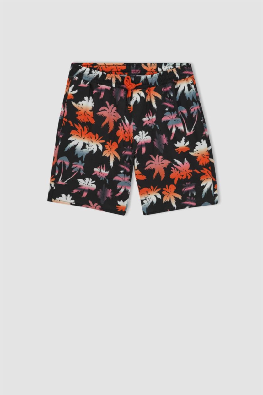 MAN Black Stretchy Textured Knee Length Printed Swimming Shorts