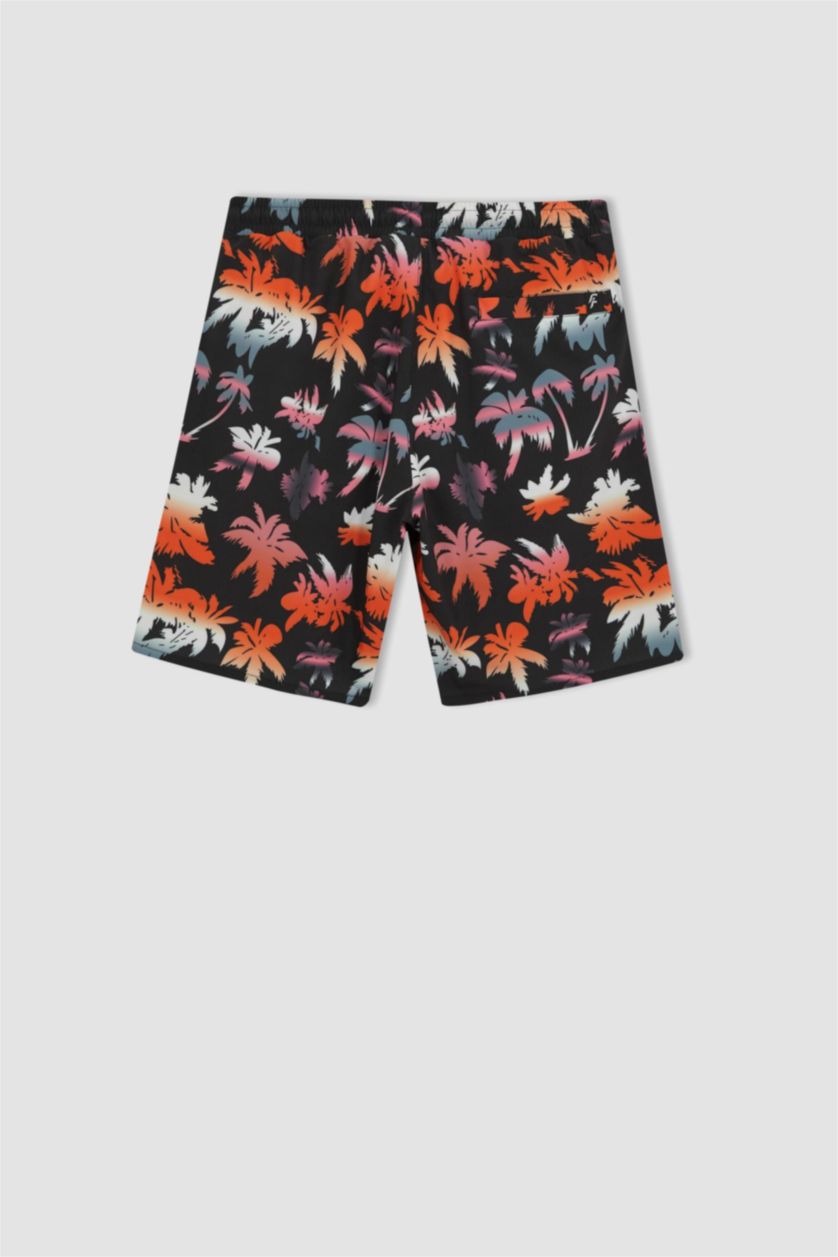 MAN Black Stretchy Textured Knee Length Printed Swimming Shorts