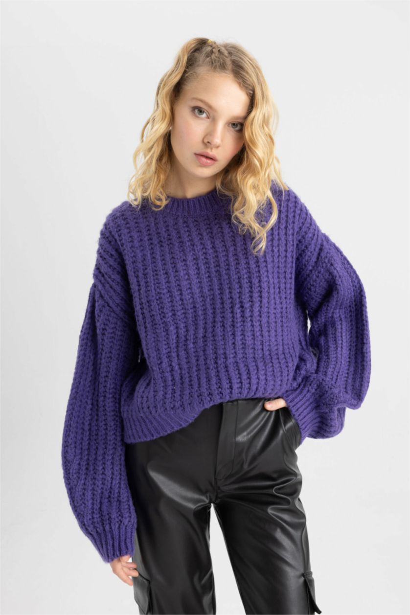 FEMME Violet Pull-Over Coupe Régulière Col Rond