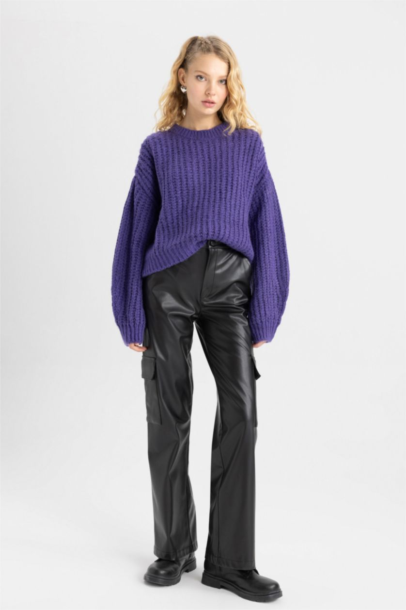 FEMME Violet Pull-Over Coupe Régulière Col Rond