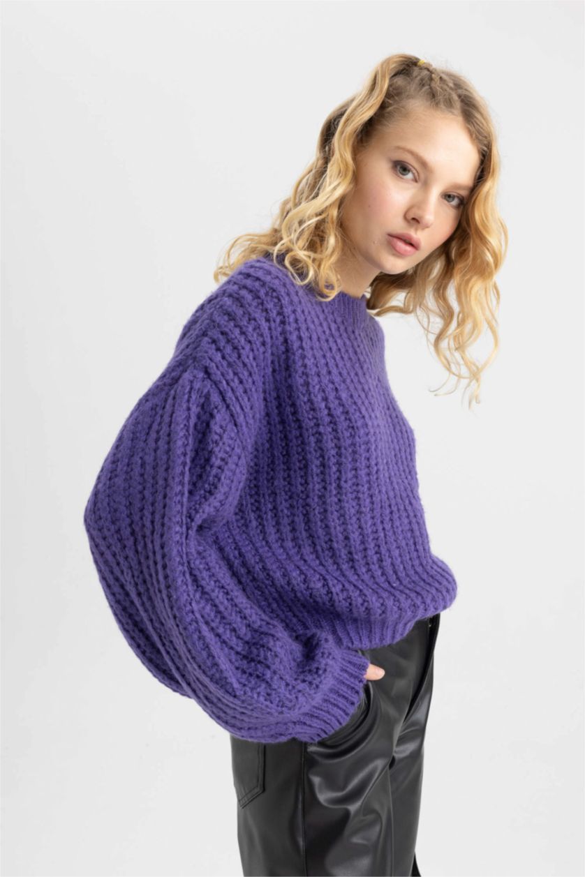 FEMME Violet Pull-Over Coupe Régulière Col Rond