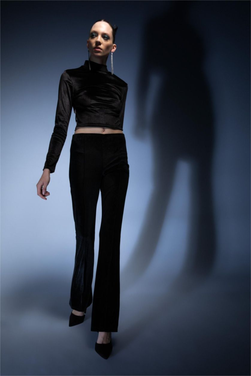 FEMME Noir T-Shirt à Manches Longues Et demi-Col Roulé Coupe Slim