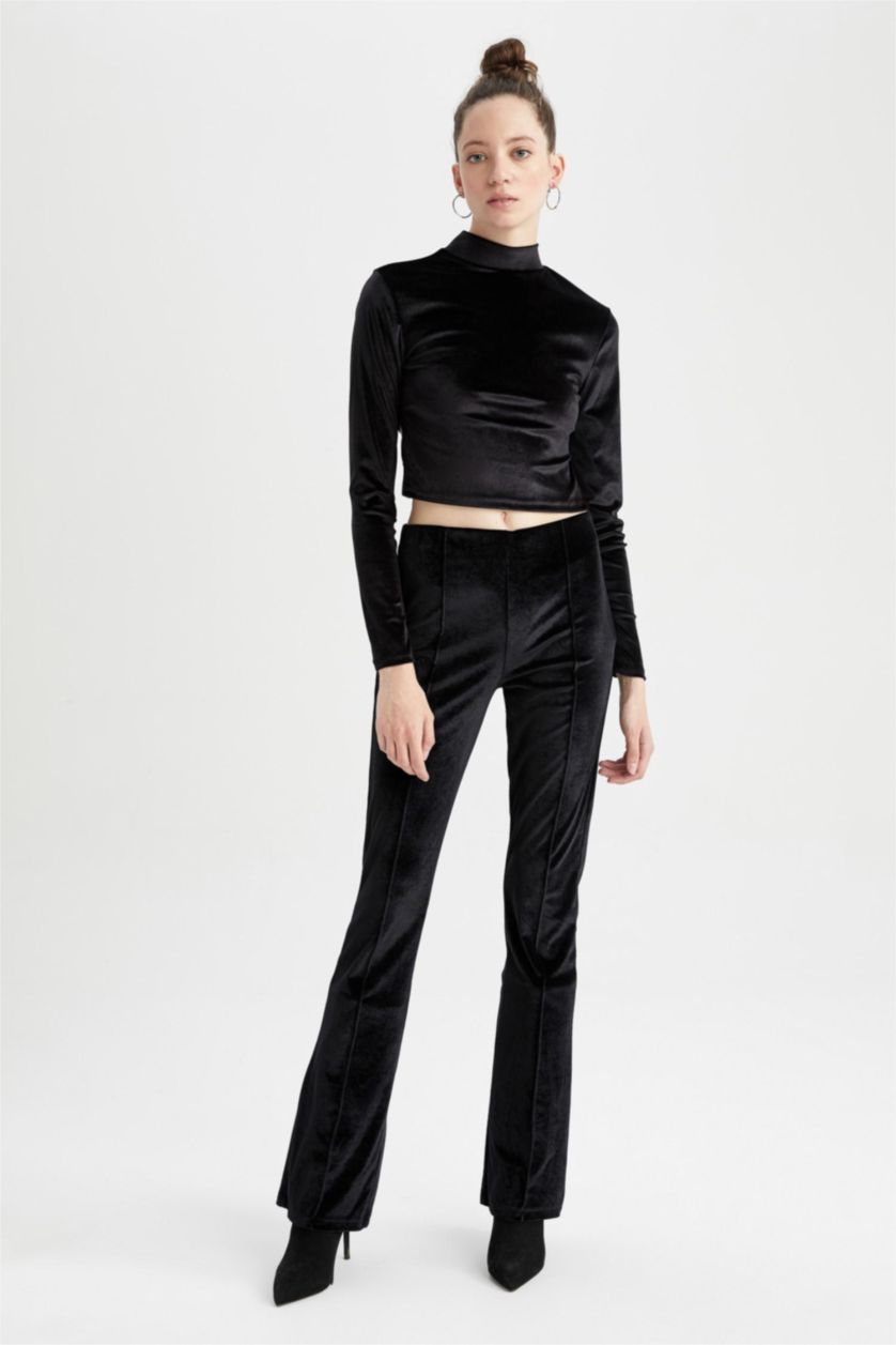 FEMME Noir T-Shirt à Manches Longues Et demi-Col Roulé Coupe Slim