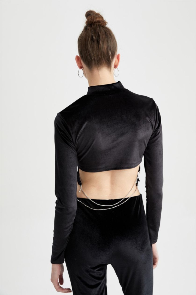 FEMME Noir T-Shirt à Manches Longues Et demi-Col Roulé Coupe Slim