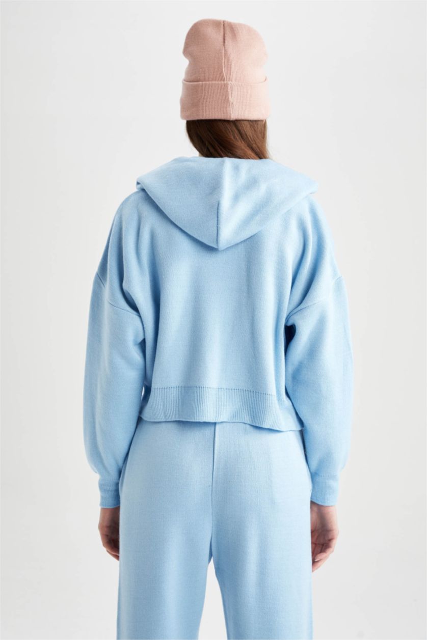 Женская Голубой Свитер оверсайз с капюшоном