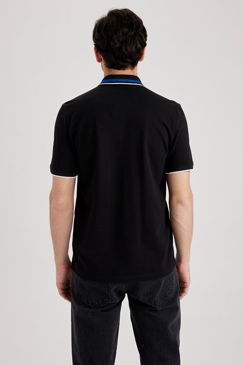 رجال أسود تيشيرت بولو مطبوع قصة عادية