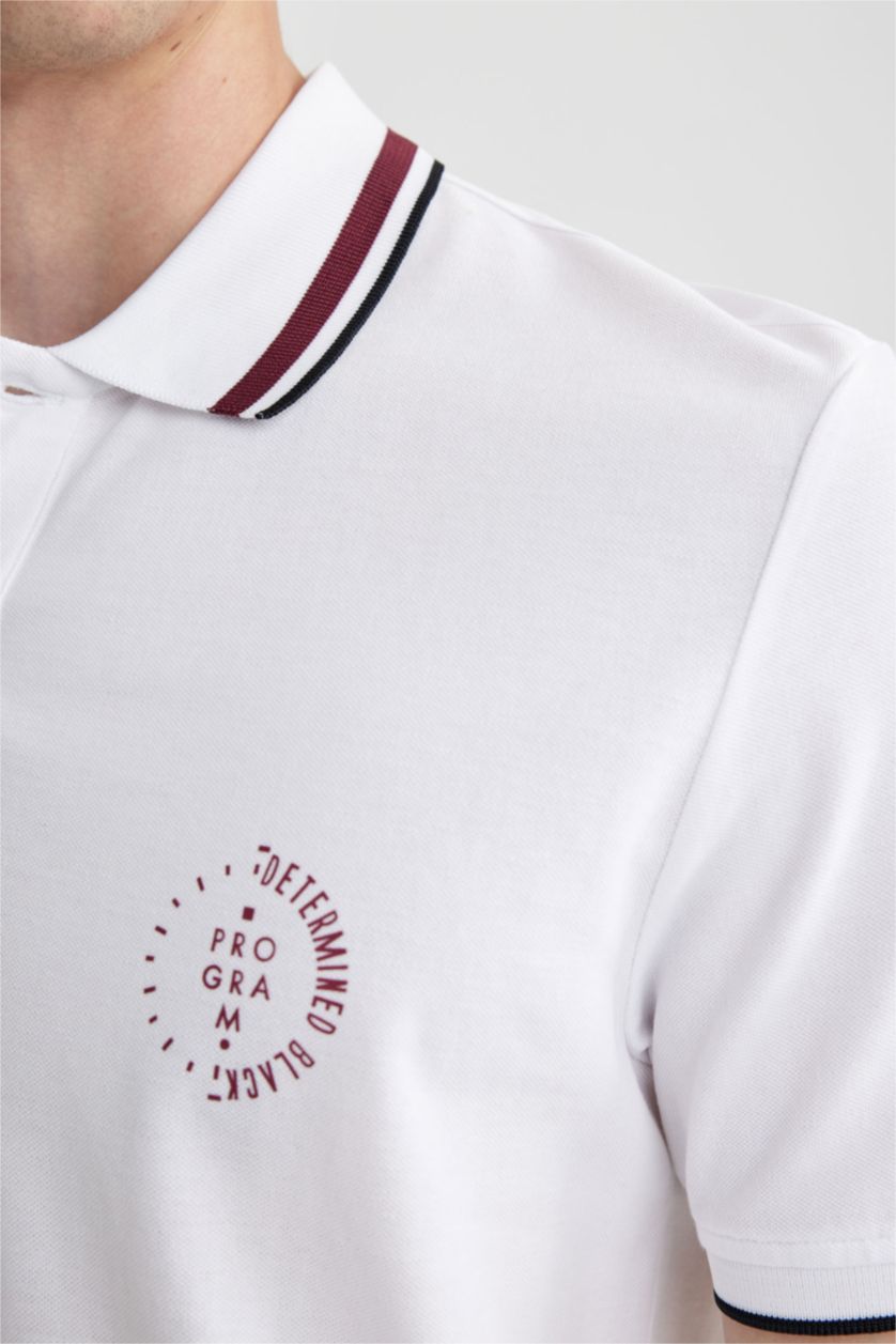 MAN White Regular Fit Polo Neck Printed Short Sleeved T-Shirt