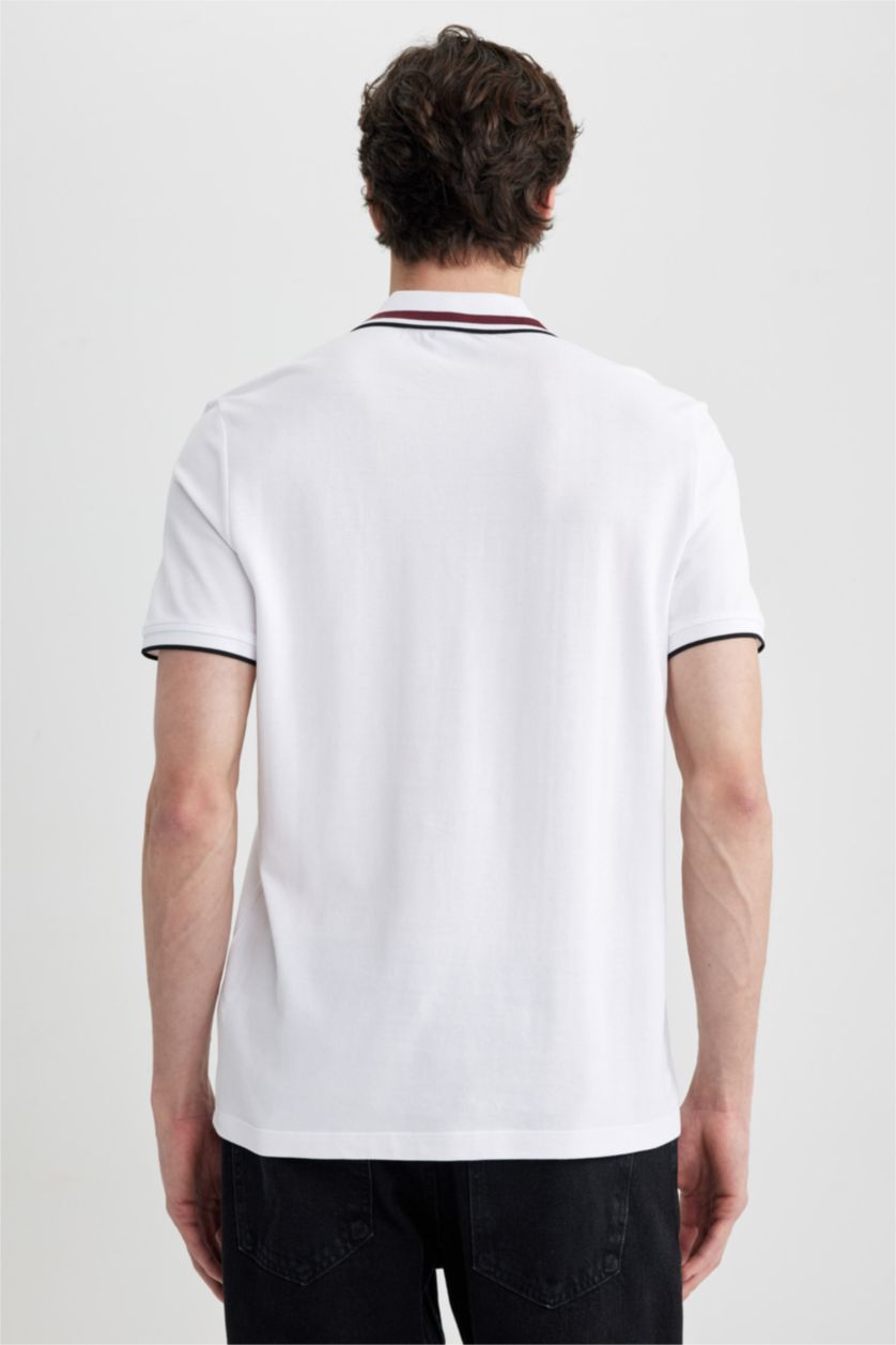 MAN White Regular Fit Polo Neck Printed Short Sleeved T-Shirt