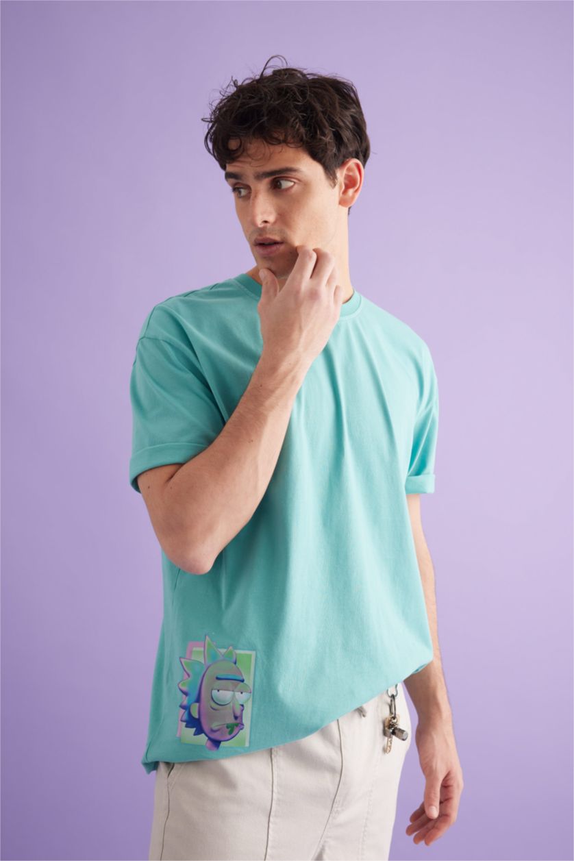 Ерлер Қара Аква Rick and Morty дөңгелек жаға үлкен Қысқа жеңді футболка