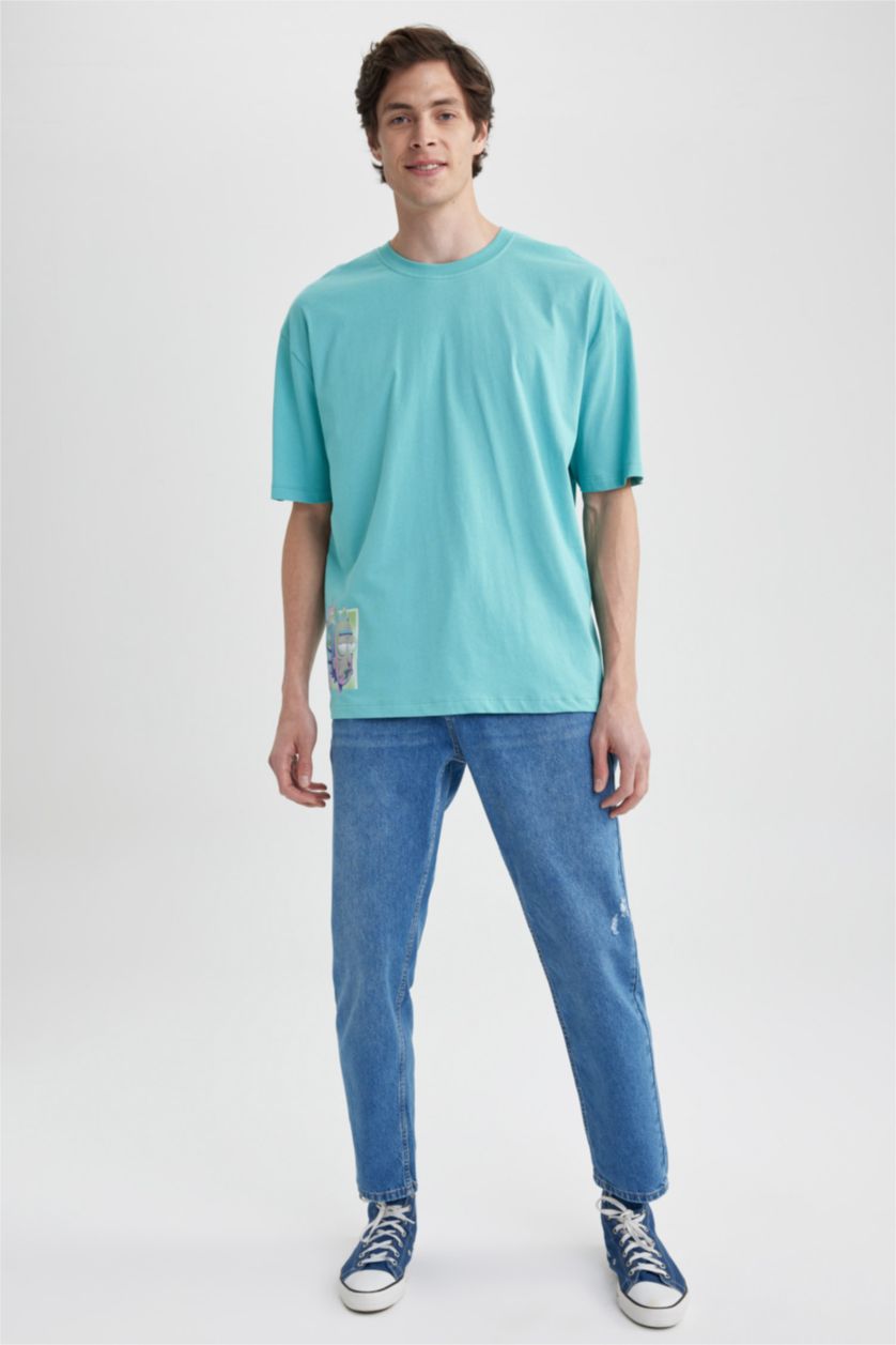 Ерлер Қара Аква Rick and Morty дөңгелек жаға үлкен Қысқа жеңді футболка