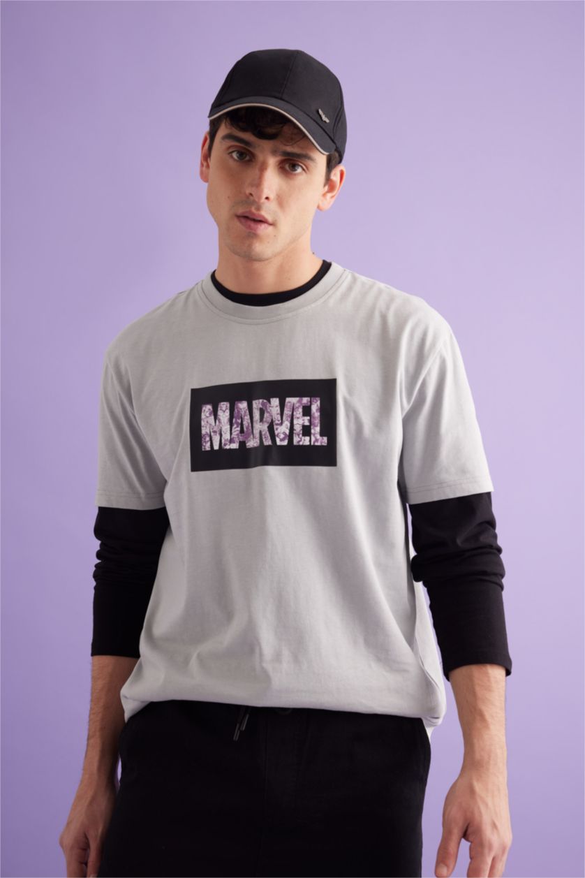 MAN Light Grey Marvel Licensed Regular Fit Crew Neck T-Shirt