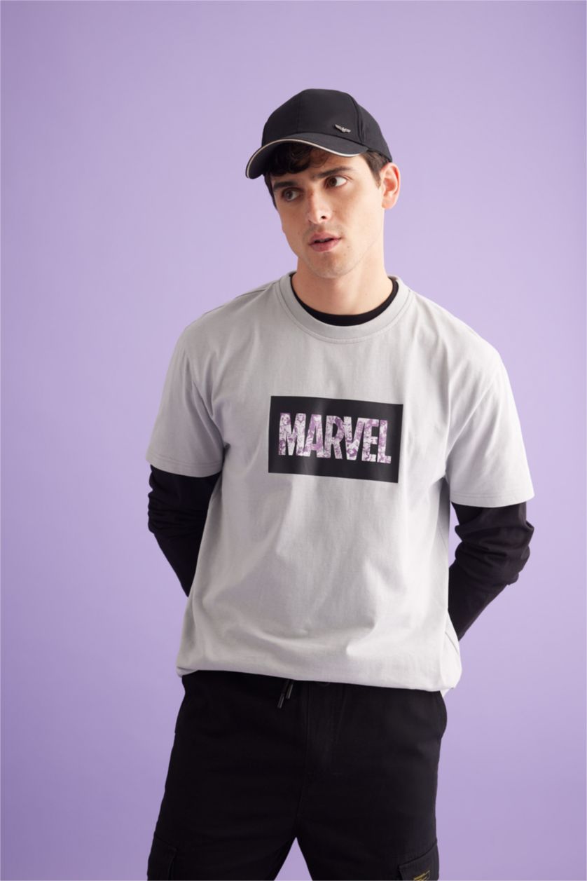 MAN Light Grey Marvel Licensed Regular Fit Crew Neck T-Shirt