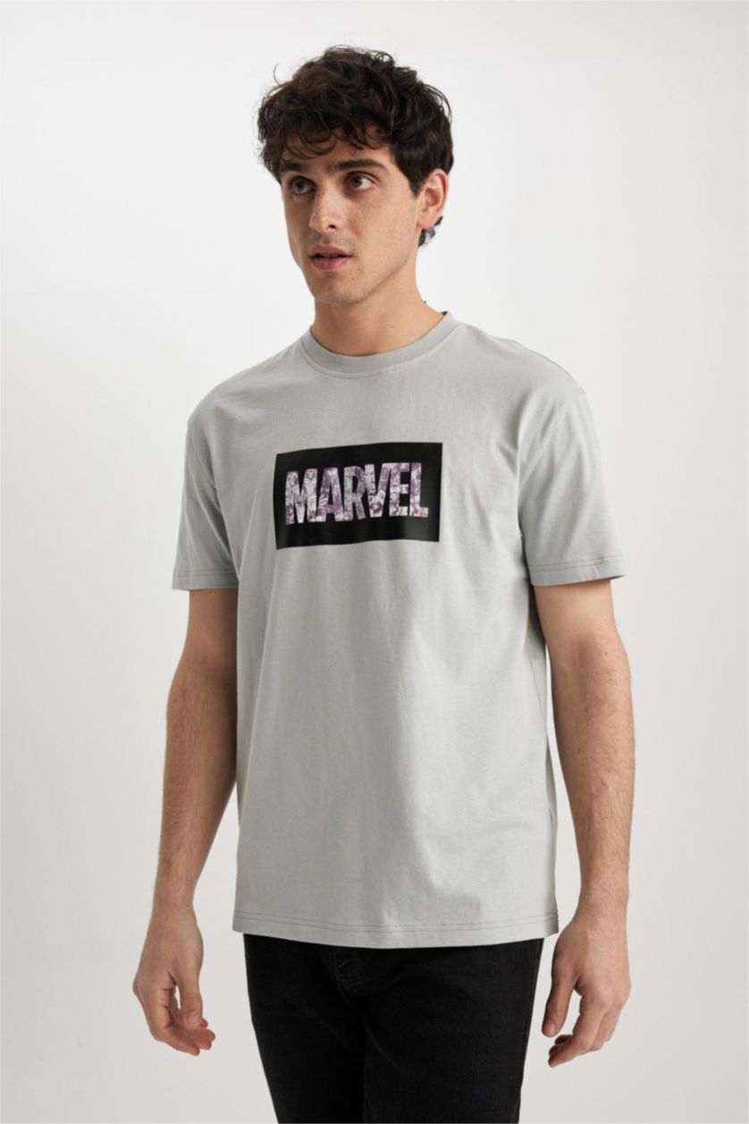 MAN Light Grey Marvel Licensed Regular Fit Crew Neck T-Shirt