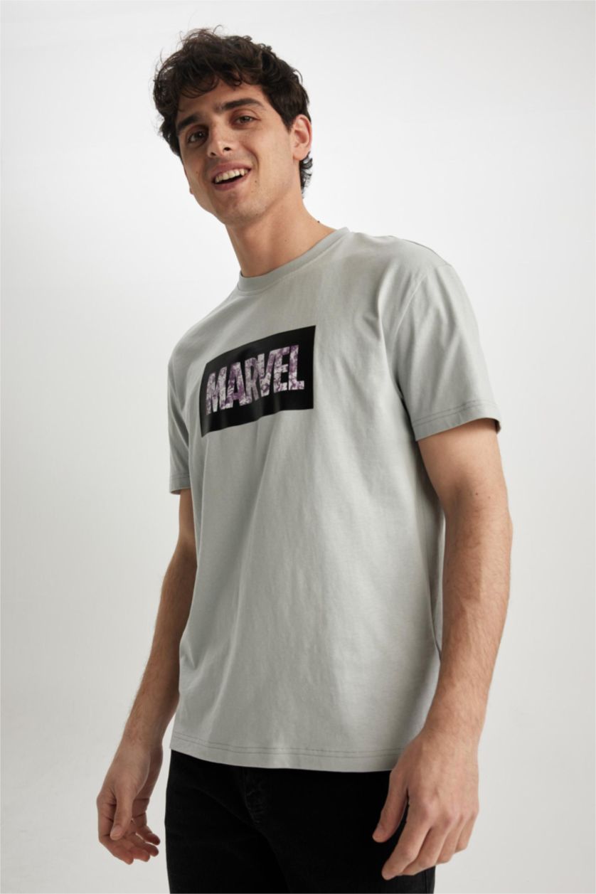 MAN Light Grey Marvel Licensed Regular Fit Crew Neck T-Shirt