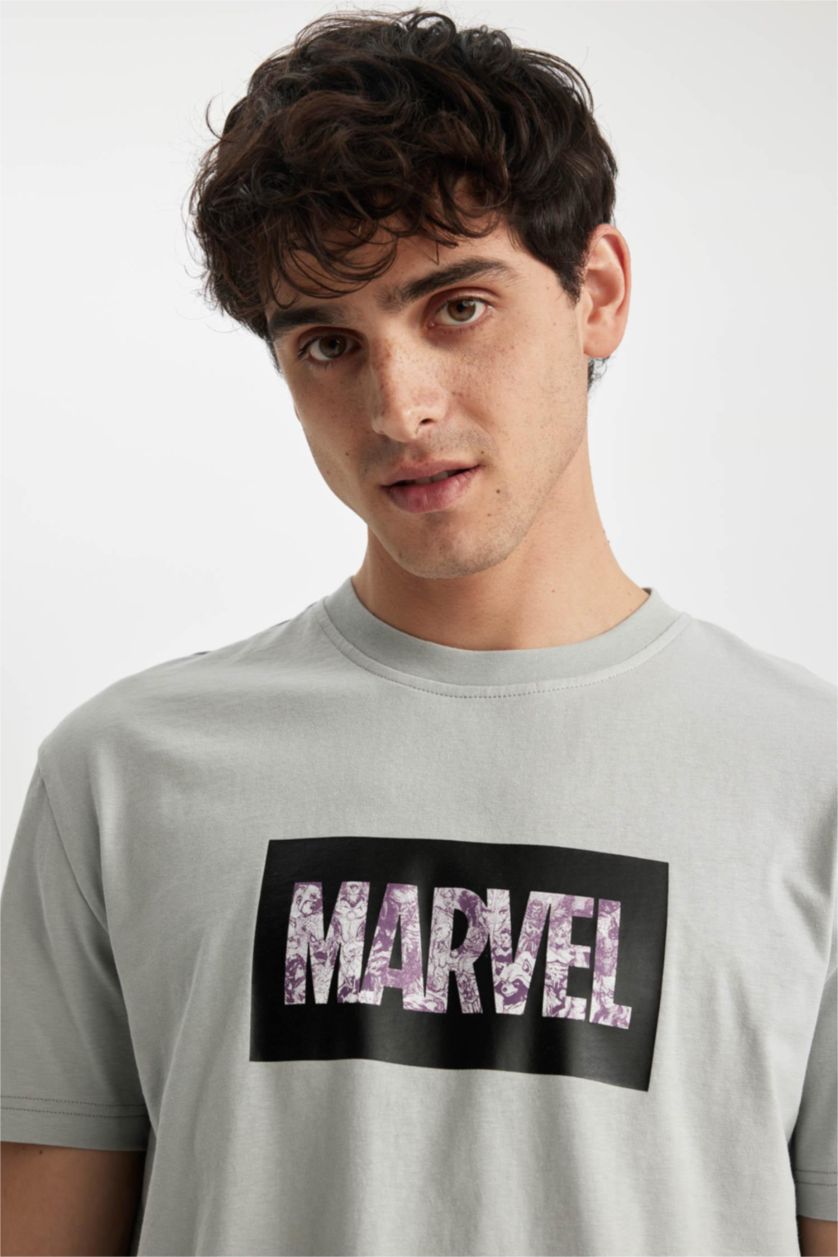 MAN Light Grey Marvel Licensed Regular Fit Crew Neck T-Shirt