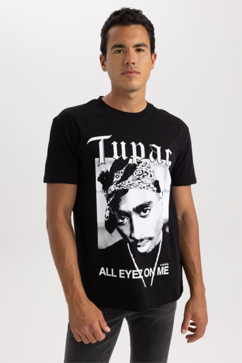 رجالي أسود تي شيرت مطبوع قصة عادية من توباك