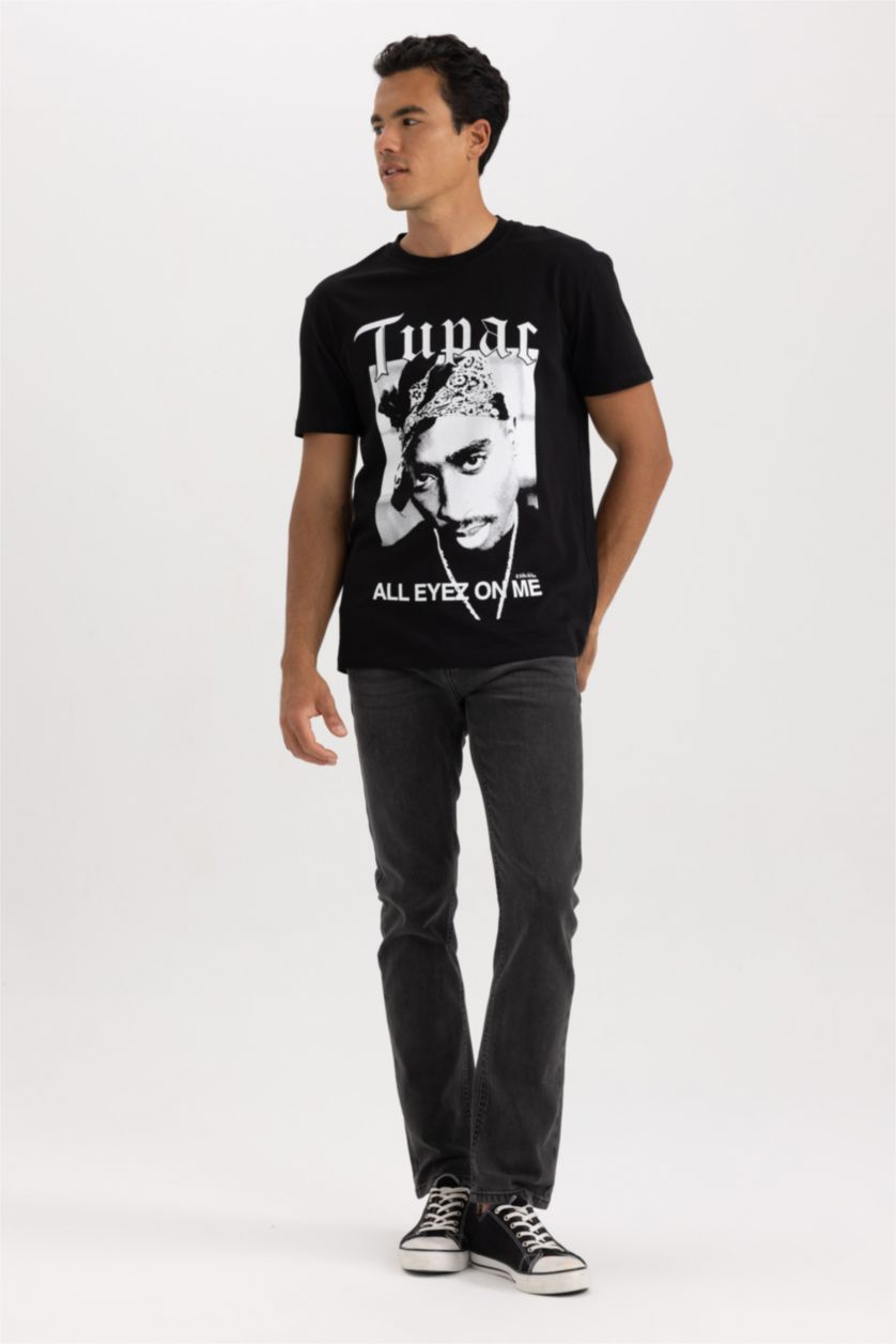 رجالي أسود تي شيرت مطبوع قصة عادية من توباك