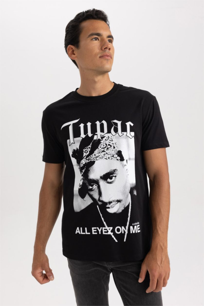 رجالي أسود تي شيرت مطبوع قصة عادية من توباك