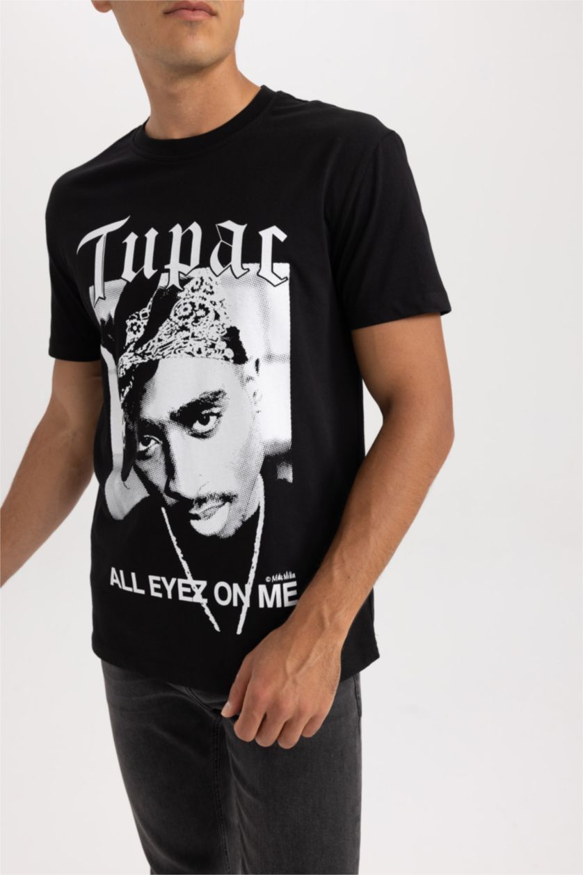 رجالي أسود تي شيرت مطبوع قصة عادية من توباك