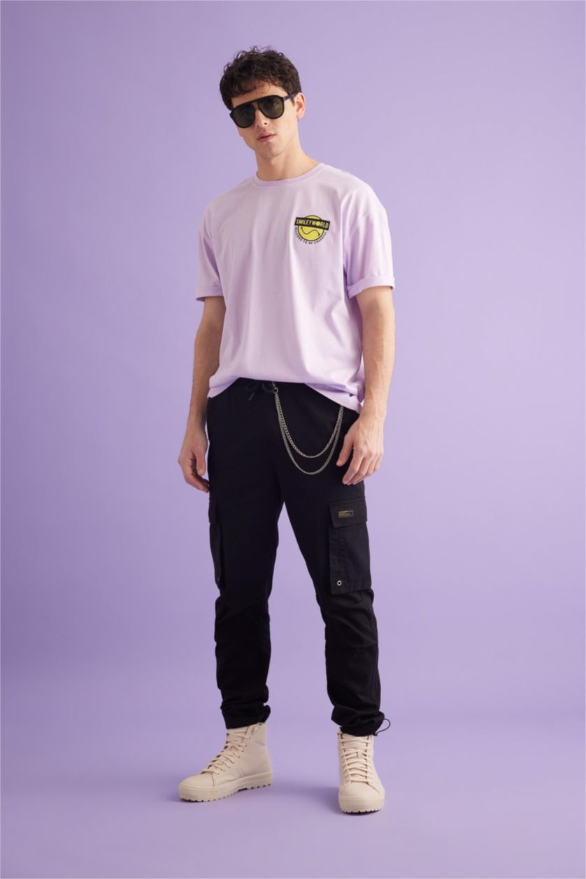 Erkek Lila Oversıze Kısa Kollu Tişört