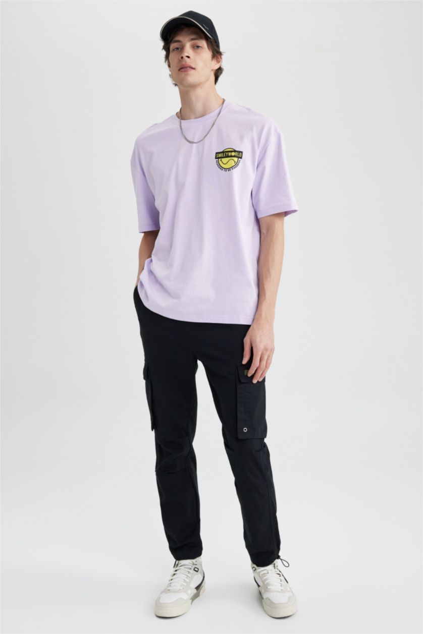 Erkek Lila Oversıze Kısa Kollu Tişört