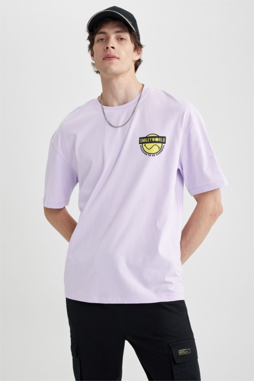 Erkek Lila Oversıze Kısa Kollu Tişört
