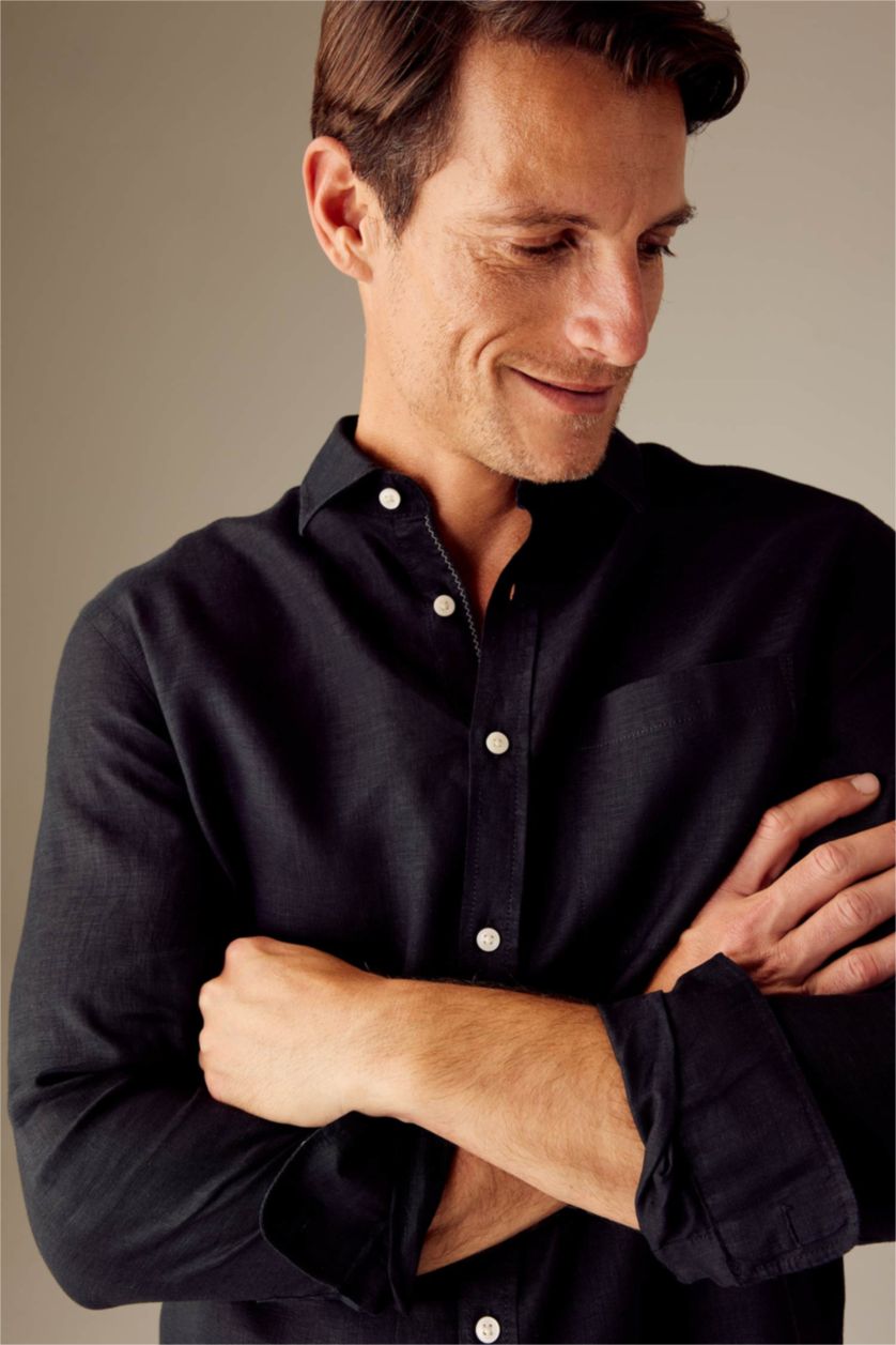 Ерлер қара поло жаға мақта Ұзын жеңді көйлек