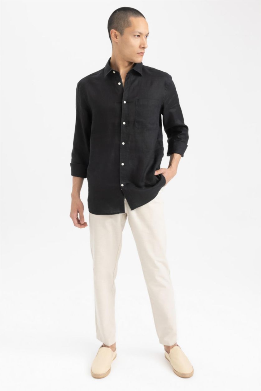 Ерлер қара поло жаға мақта Ұзын жеңді көйлек